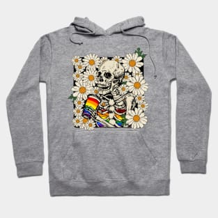 Skeleton Drink LGBTQ+ Coffee In The Daisy Garden Hoodie